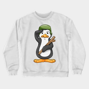 Penguin as Soldier with Helmet and Military Salute Crewneck Sweatshirt